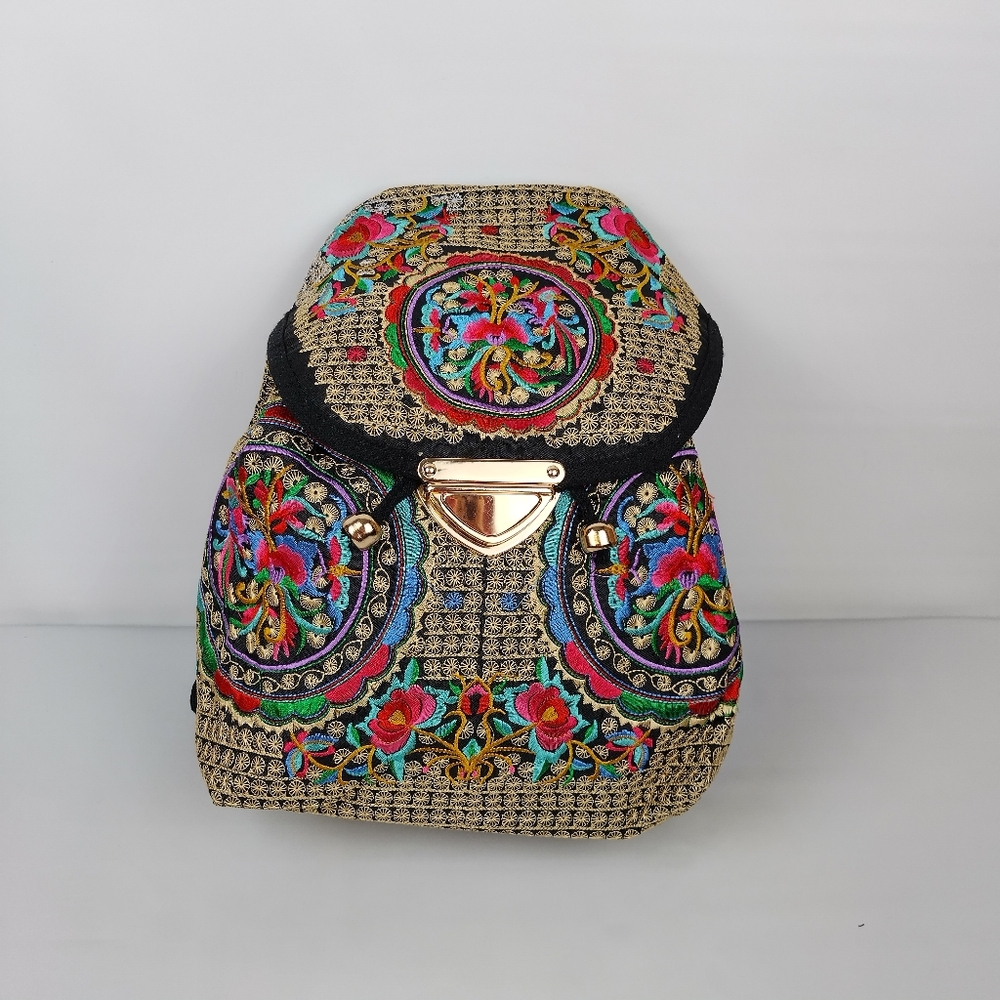 Embroidered mexican‎ floral multicolor handmade bagpack 100% mexican art new
